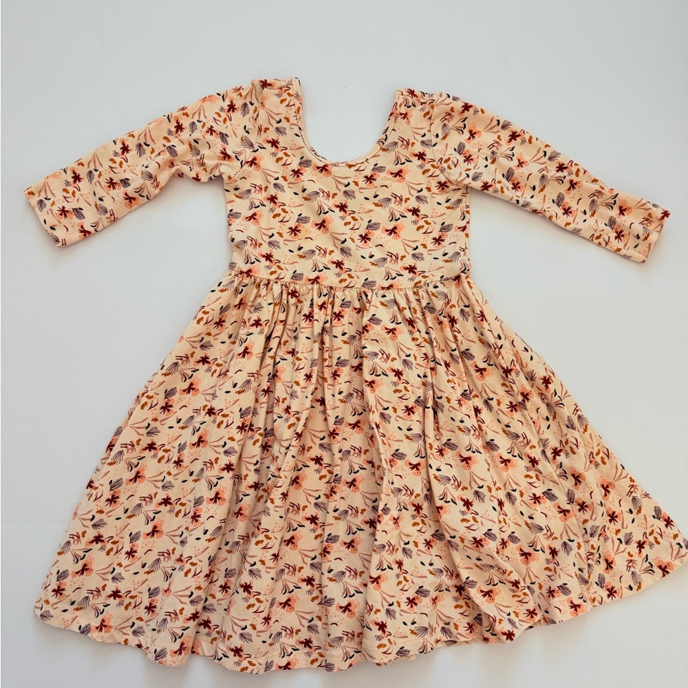 Floral Long Sleeve Kids Dress - Cream and Orange